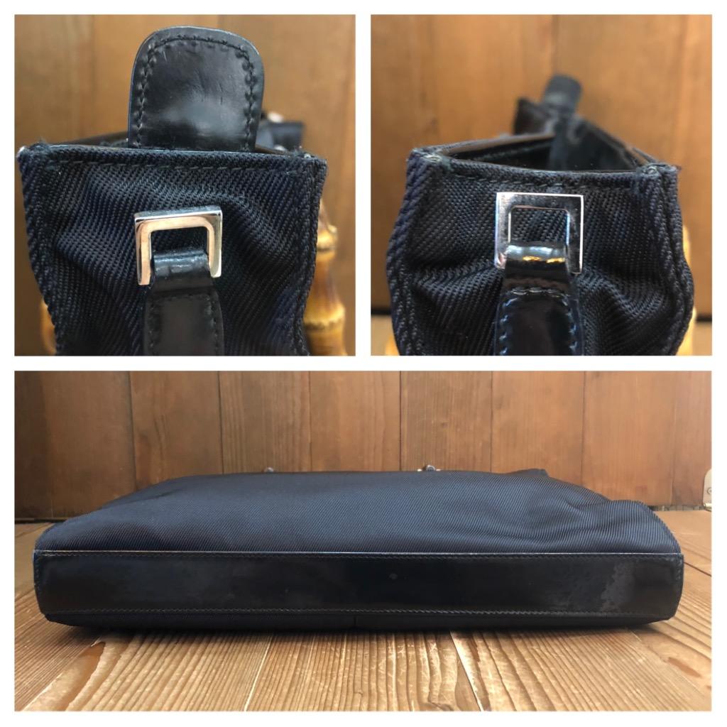 1990s Vintage GUCCI Nylon Bamboo Two-Way Briefcase Document Handbag Small Black For Sale 5