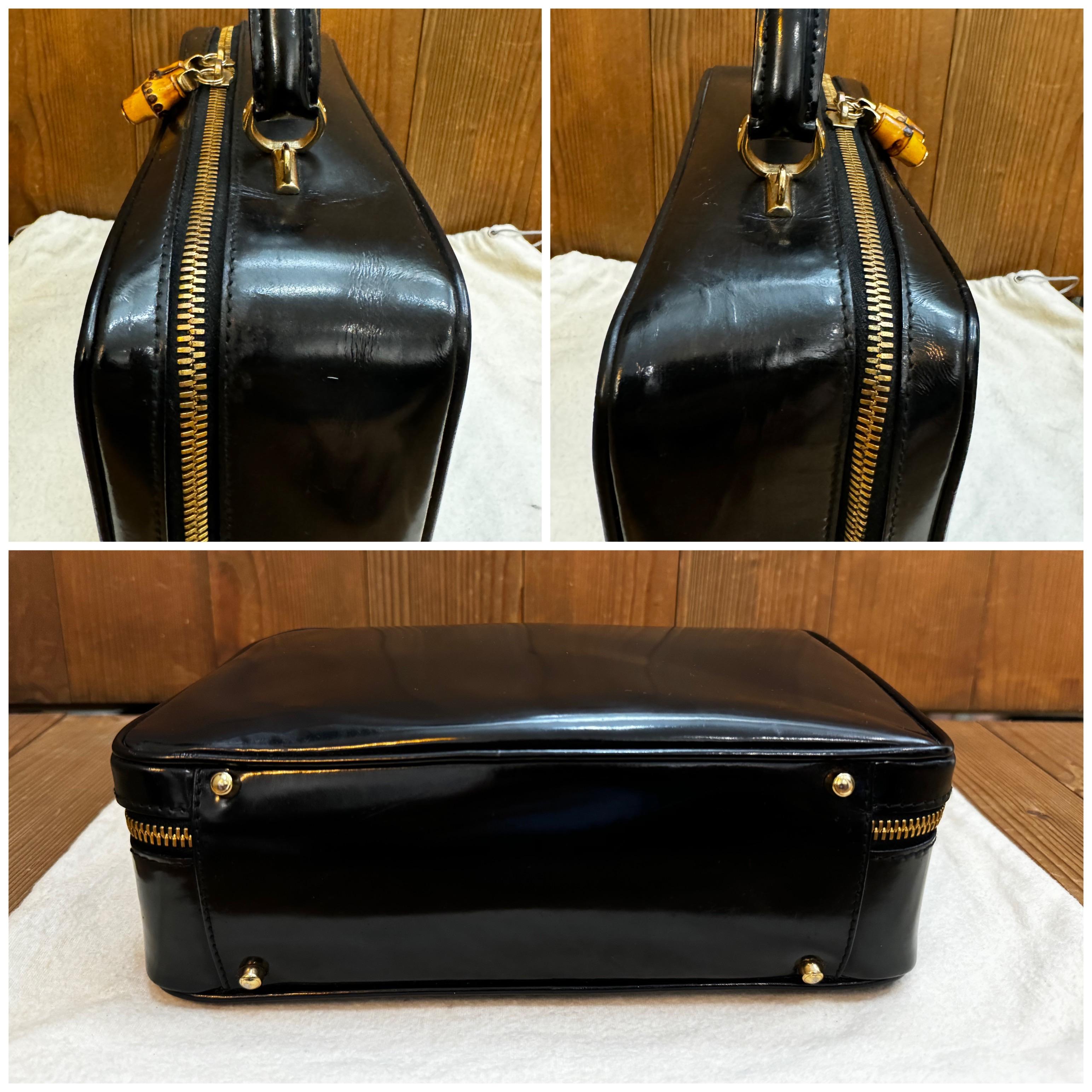 1990 Vintage GUCCI Petit Vanity Case Sac à main Cuir poli Noir 6