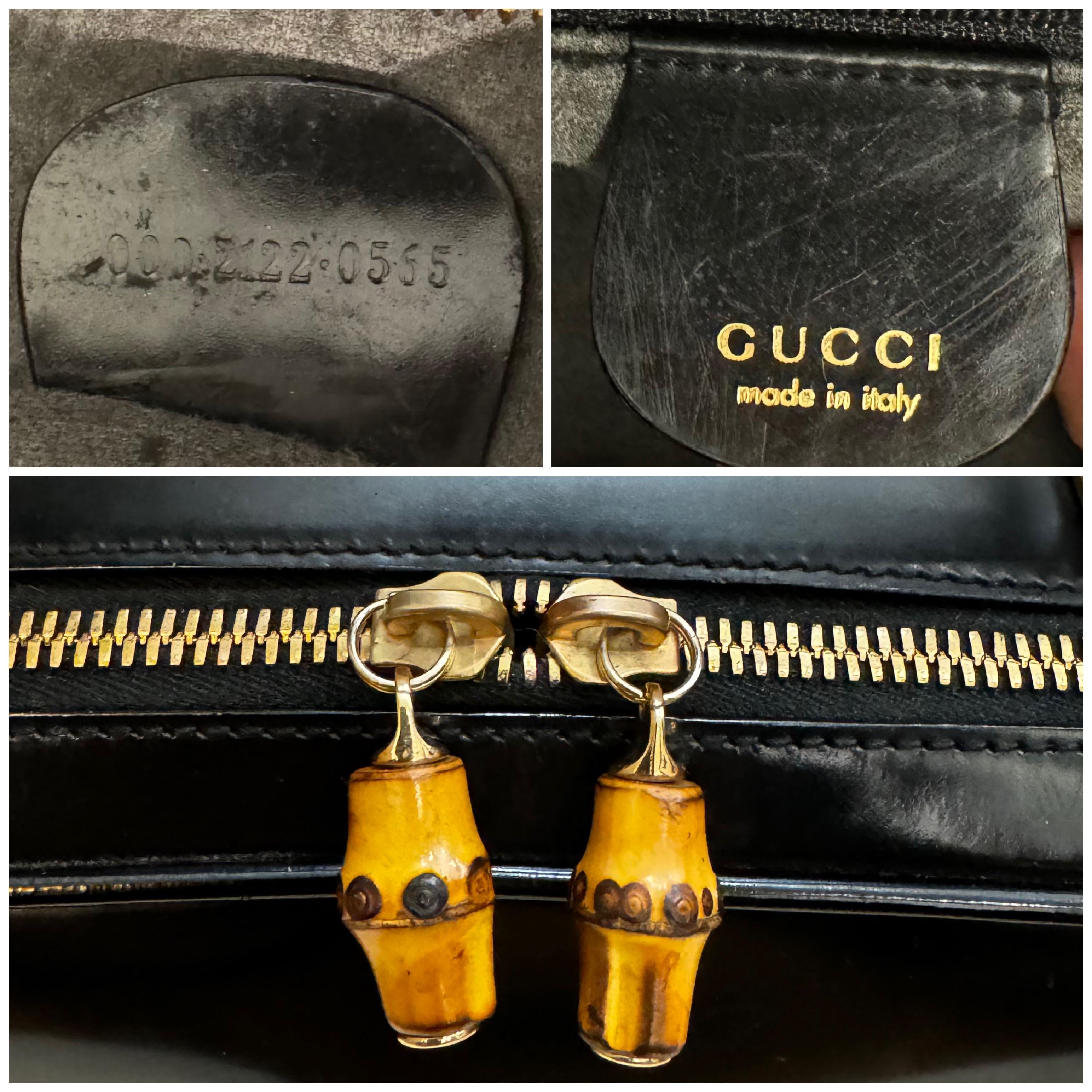 1990 Vintage GUCCI Petit Vanity Case Sac à main Cuir poli Noir 5