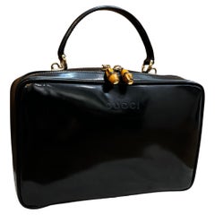 1990 Vintage GUCCI Petit Vanity Case Sac à main Cuir poli Noir