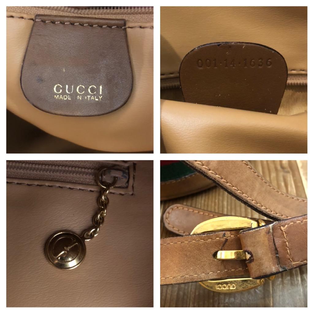1990s Vintage GUCCI Web Bucket Shoulder Bag Tan Leather Unisex For Sale 2