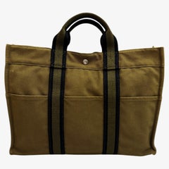 1990s Vintage HERMÈS Fourre Tout Toile Tote MM Military Green