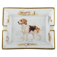 1990's Vintage Hermes Hunting Dog Porcelain Ashtray