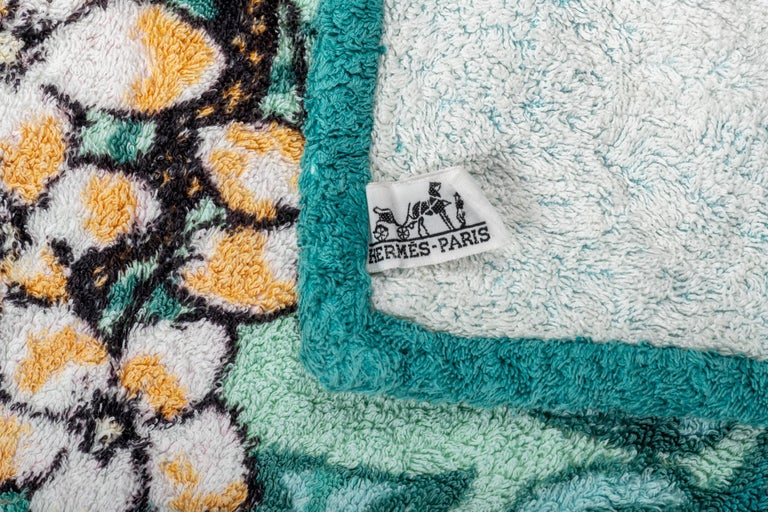 Serviette De Plage / Tapis Hermès Imprimé Léopard, Occasion - 62x90cm, Coton, Couleur Jaune
