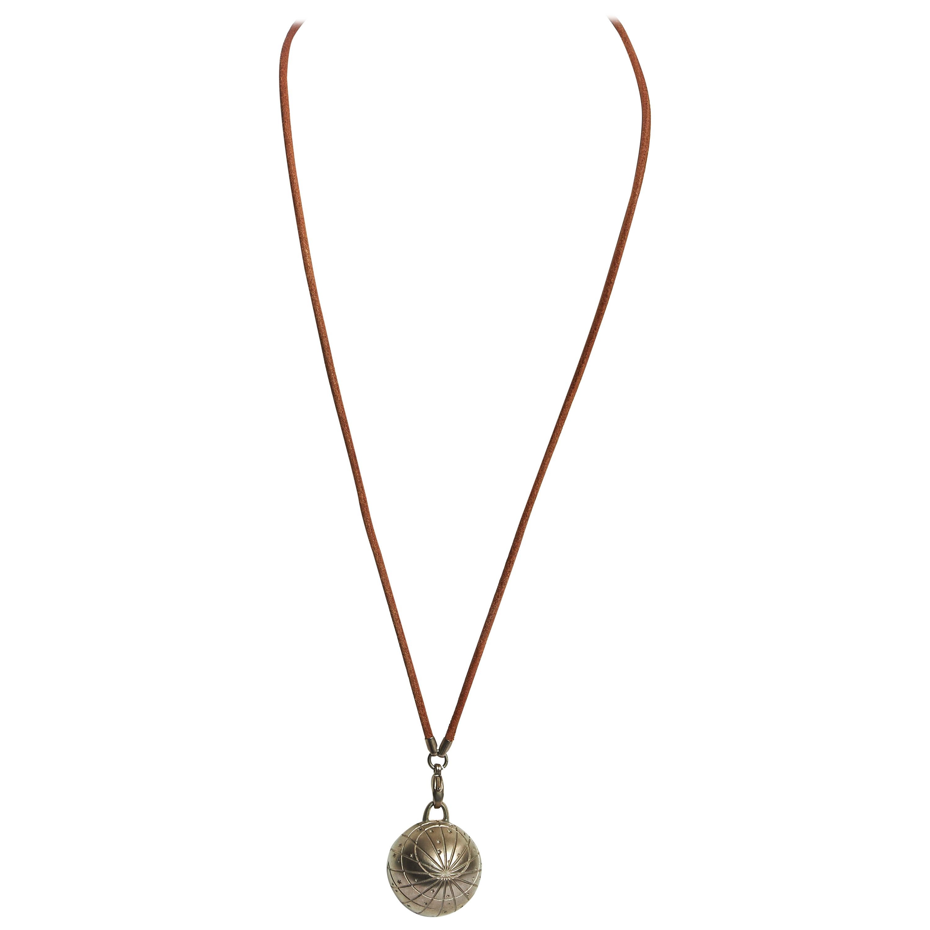 1990's Vintage Hermes Silver Globe Necklace
