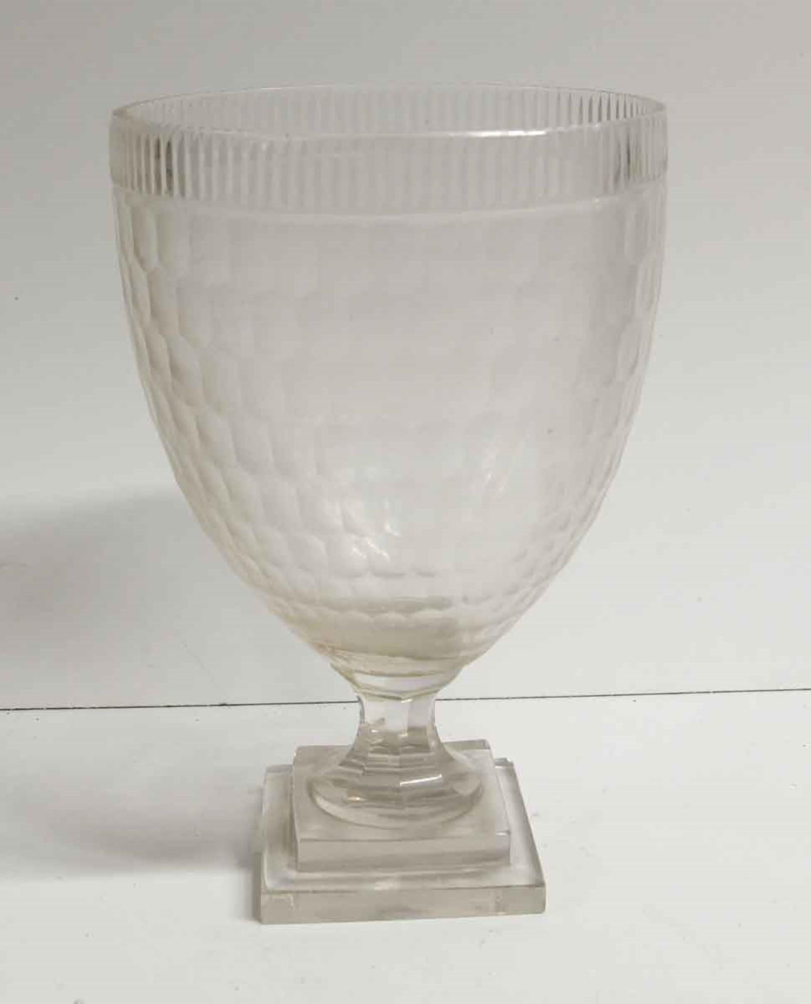 Honeycomb Pattern Clear Crystal Vase 2 Tier Base Quantity Available In Good Condition In New York, NY