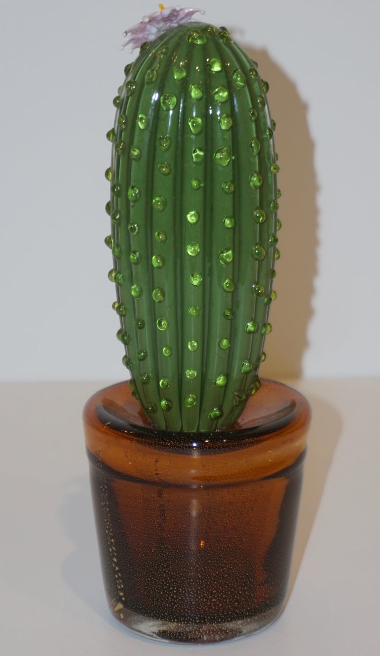1990s Vintage Italian Green Murano Glass Tall Cactus Plant ...