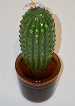 1990s Vintage Italian Green Murano Glass Tall Cactus Plant With