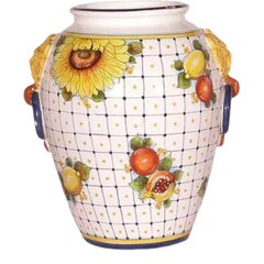 1990s Vintage Italian Hand-Painted Ceramic Vase, Decorative Art Pottery