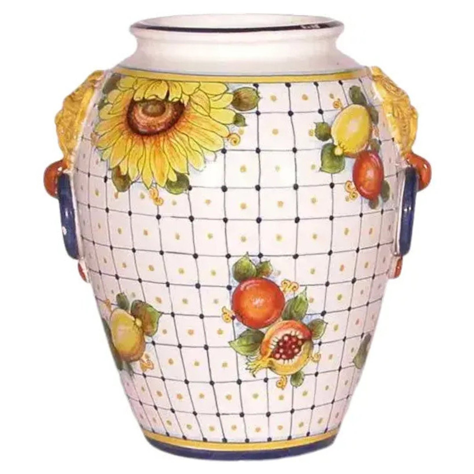 Vaso italiano d'epoca degli anni '90 in ceramica dipinta a mano, ceramica d'arte decorativa in vendita