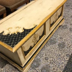 1990s Vintage Italian Hand-Painted Wooden Trunk in Ivory, Black, and Gold