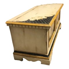 1990s Vintage Italian Hand-Painted Wooden Trunk in Ivory, Black, and Gold