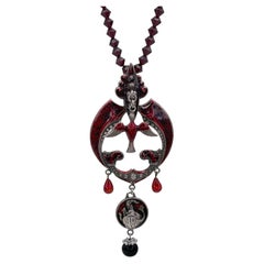 1990s Vintage Jean Paul Gaultier Bird Red Enamel Bead Gothic Necklace