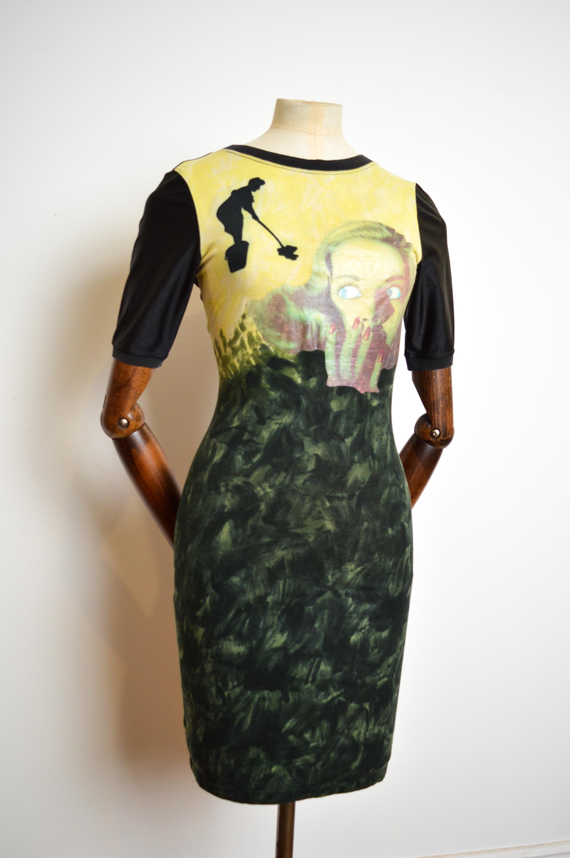 1990s Vintage Jean Paul Gaultier Horror House Work Cinematic Mini Body con Dress For Sale 3