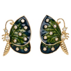 Judith Leiber Clips d'oreilles papillons vintage en émail, années 1990