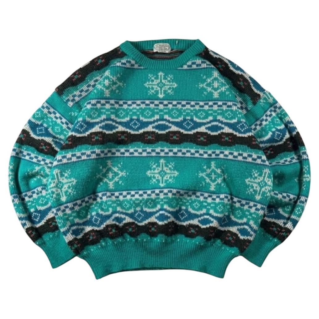1990s Vintage Lacoste Argyle Knit Nordic Winter Jumper Sweater
