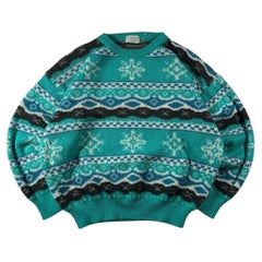 1990s Vintage Lacoste Argyle Knit Nordic Winter Jumper Sweater