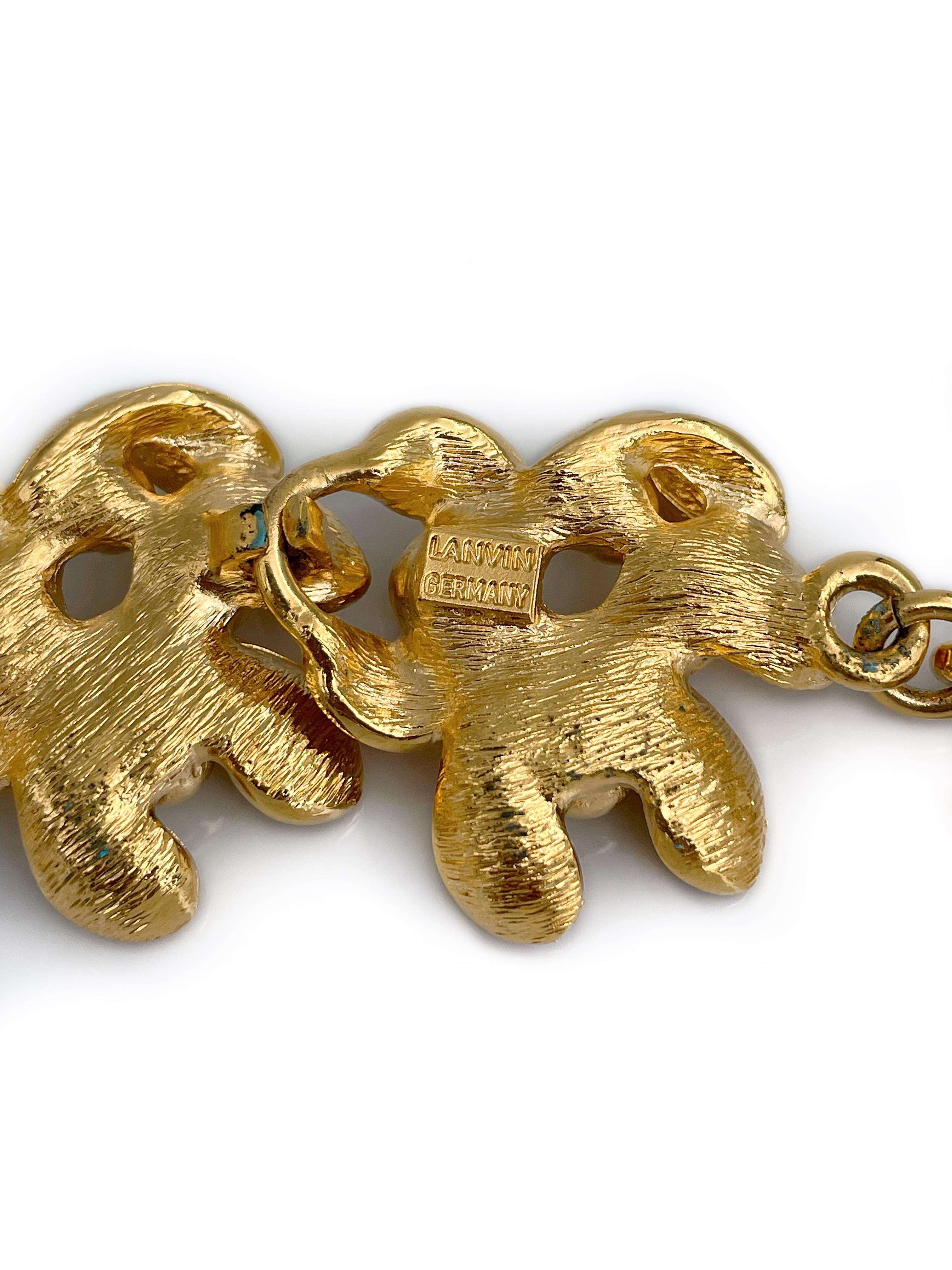 Modern 1990s Vintage Lanvin Gold Tone Floral Design Bracelet