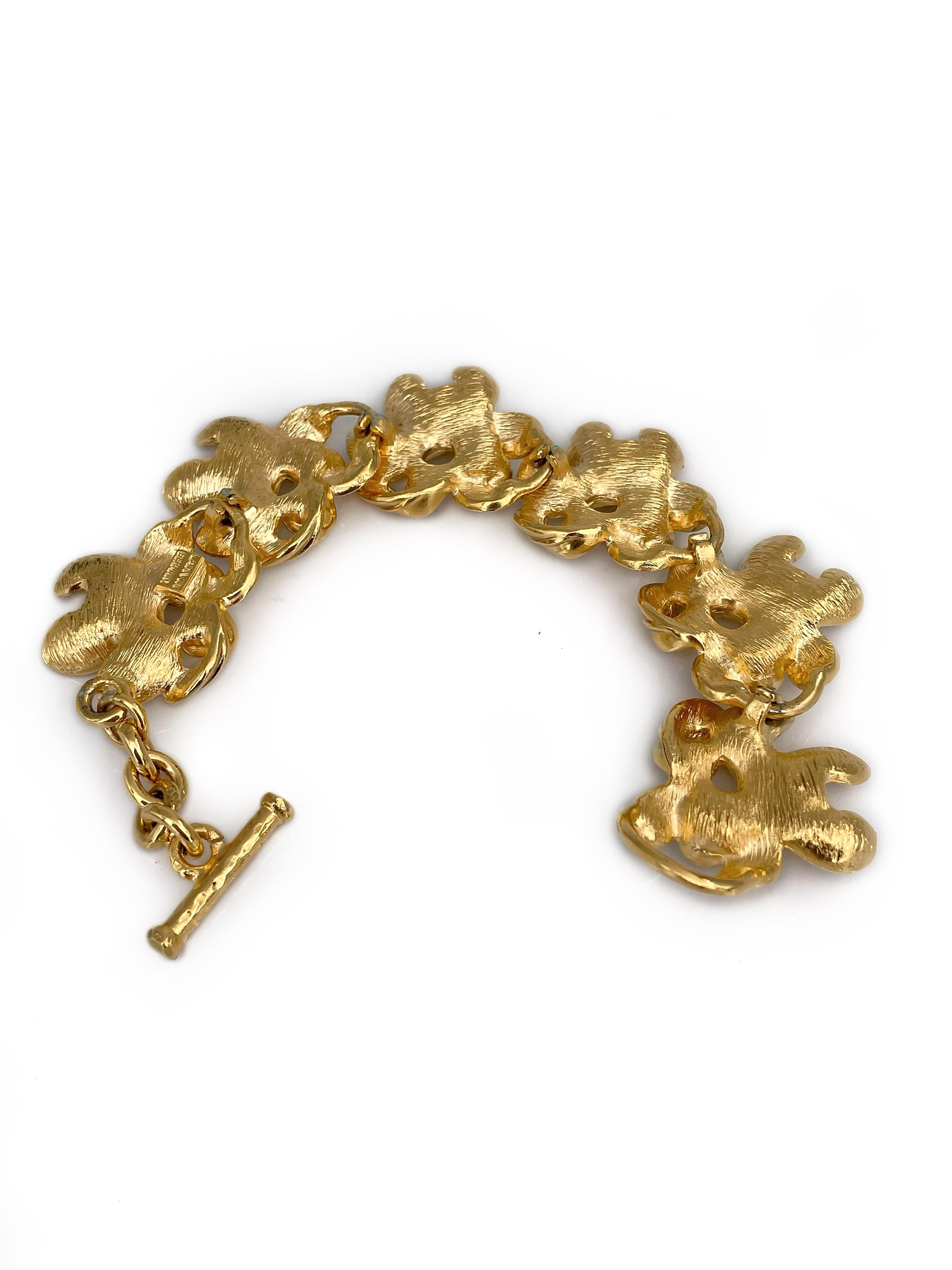 1990s Vintage Lanvin Gold Tone Floral Design Bracelet In Good Condition In Vilnius, LT