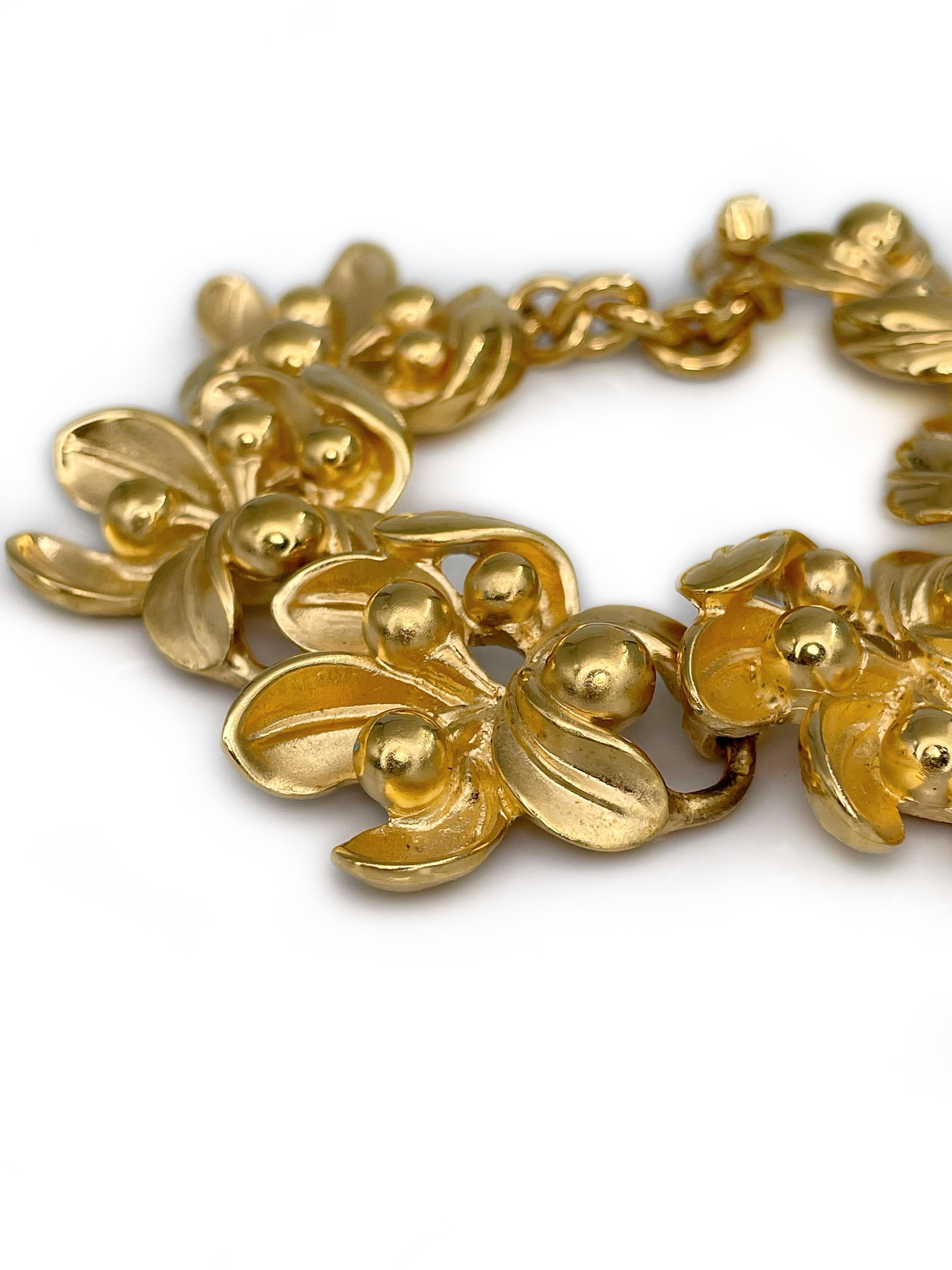 Women's 1990s Vintage Lanvin Gold Tone Floral Design Bracelet