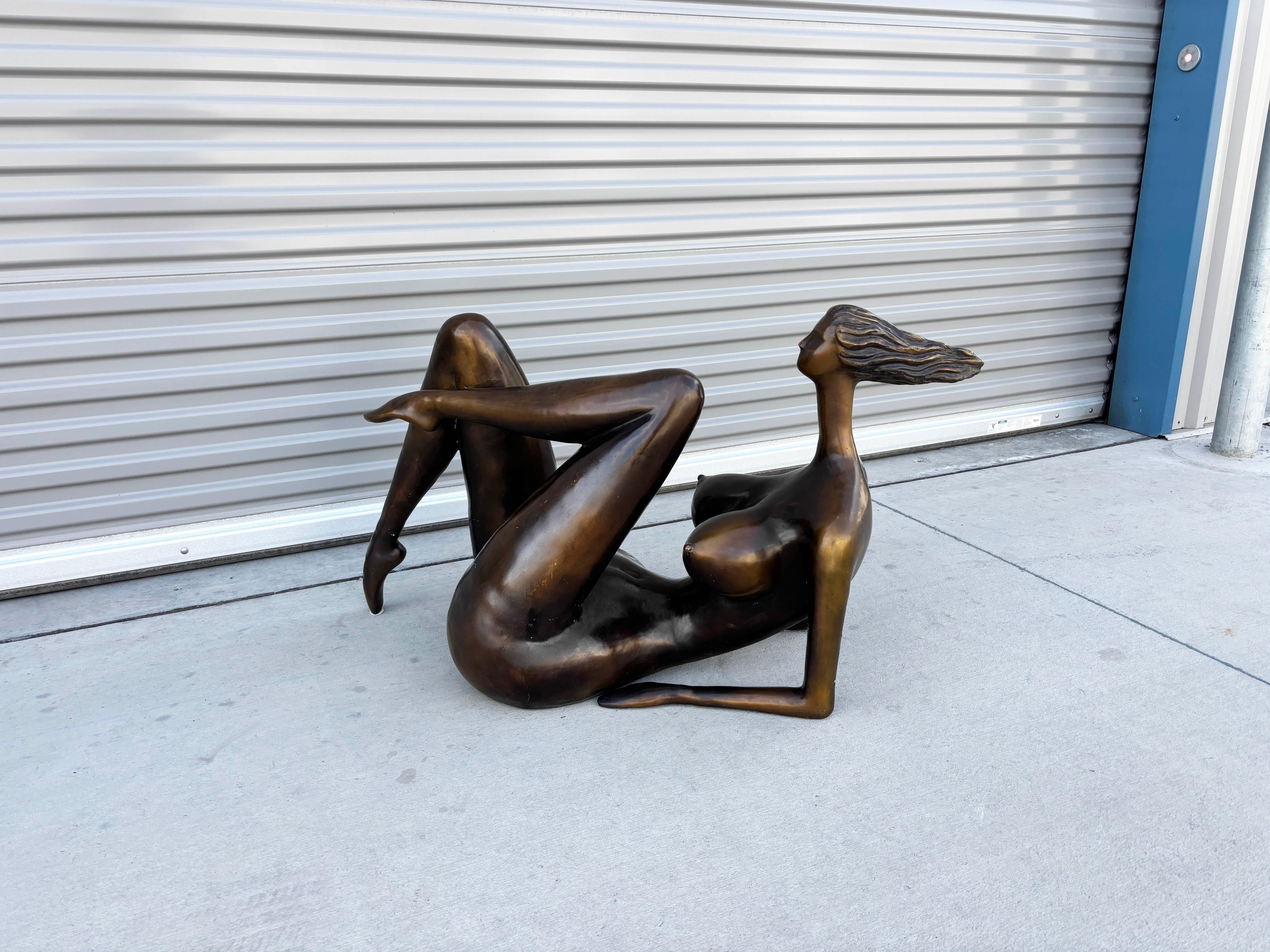 1990s Vintage Laying Down Bronze Lady Statue For Sale 4