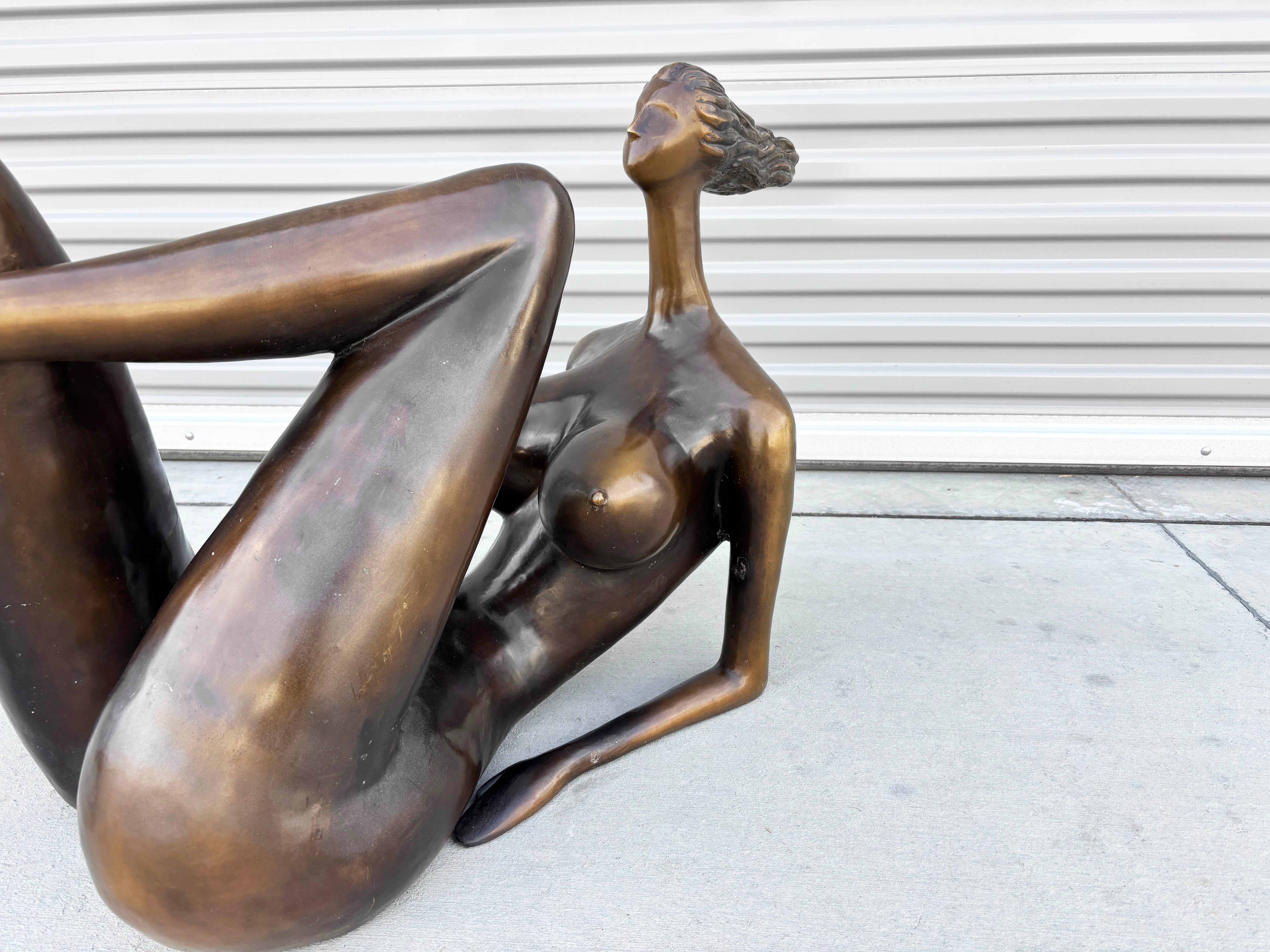 Mid-Century Modern 1990s Vintage Laying Down Bronze Lady Statue For Sale