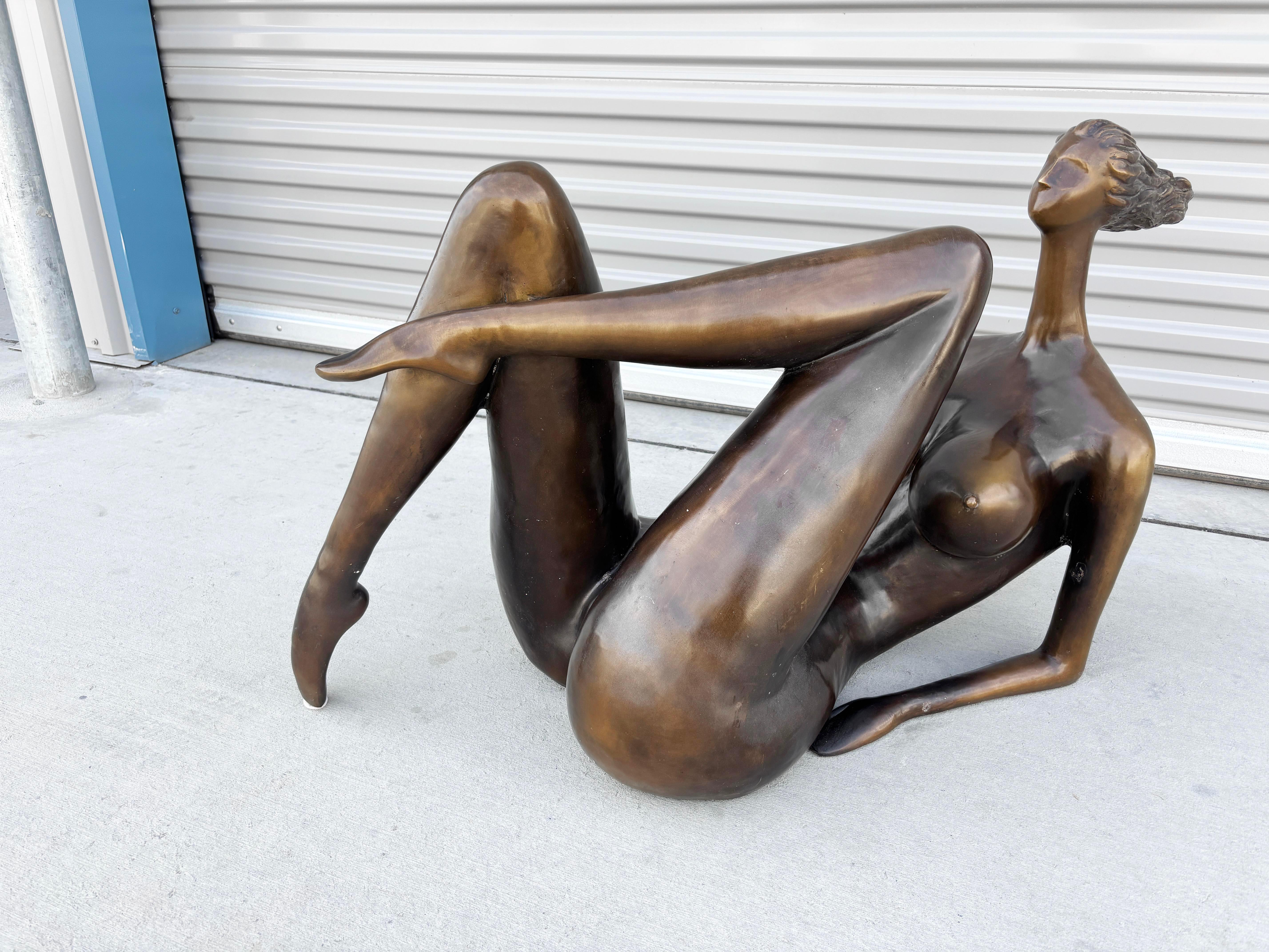 American 1990s Vintage Laying Down Bronze Lady Statue For Sale
