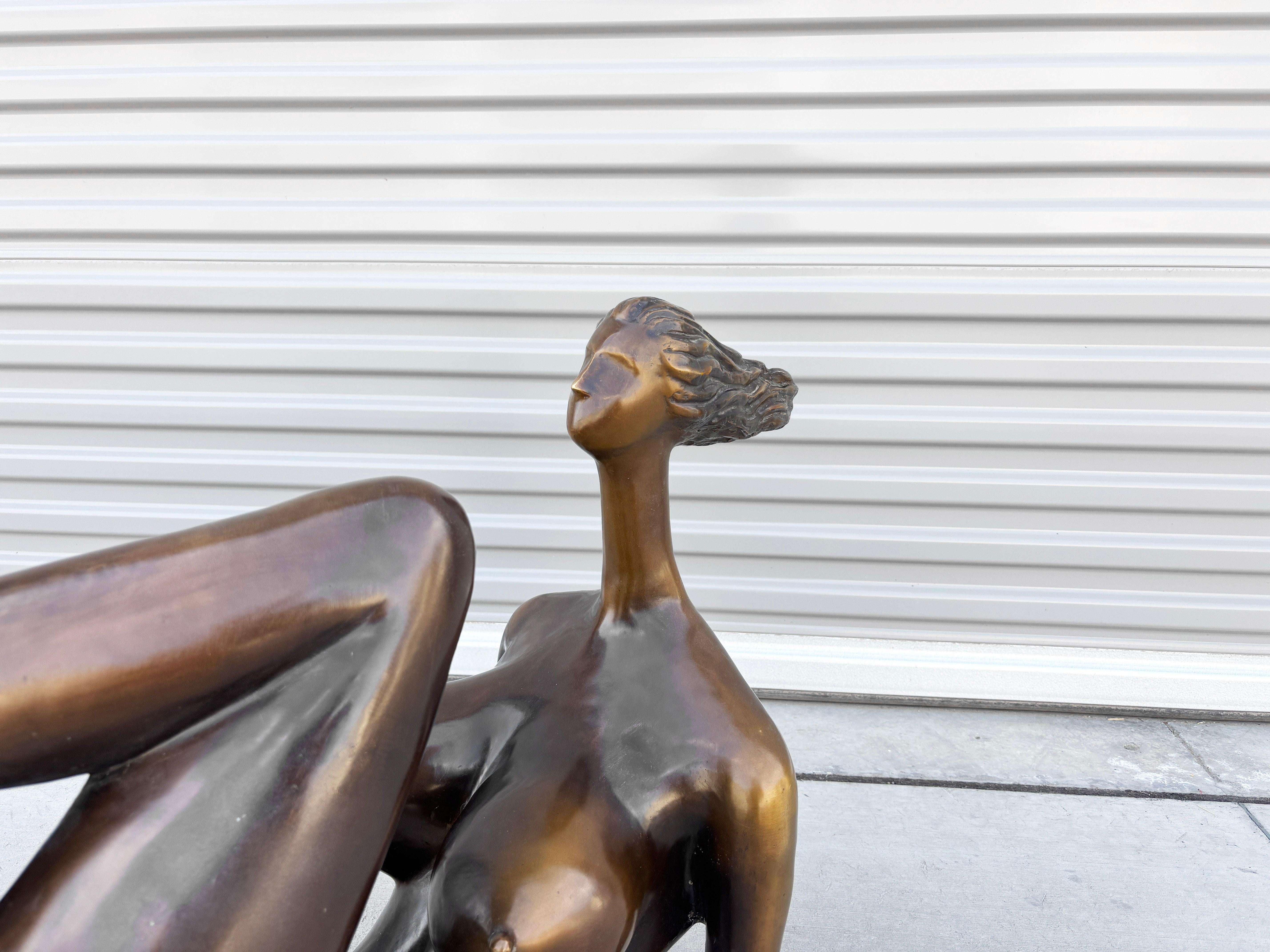 1990s Vintage Laying Down Bronze Lady Statue For Sale 1