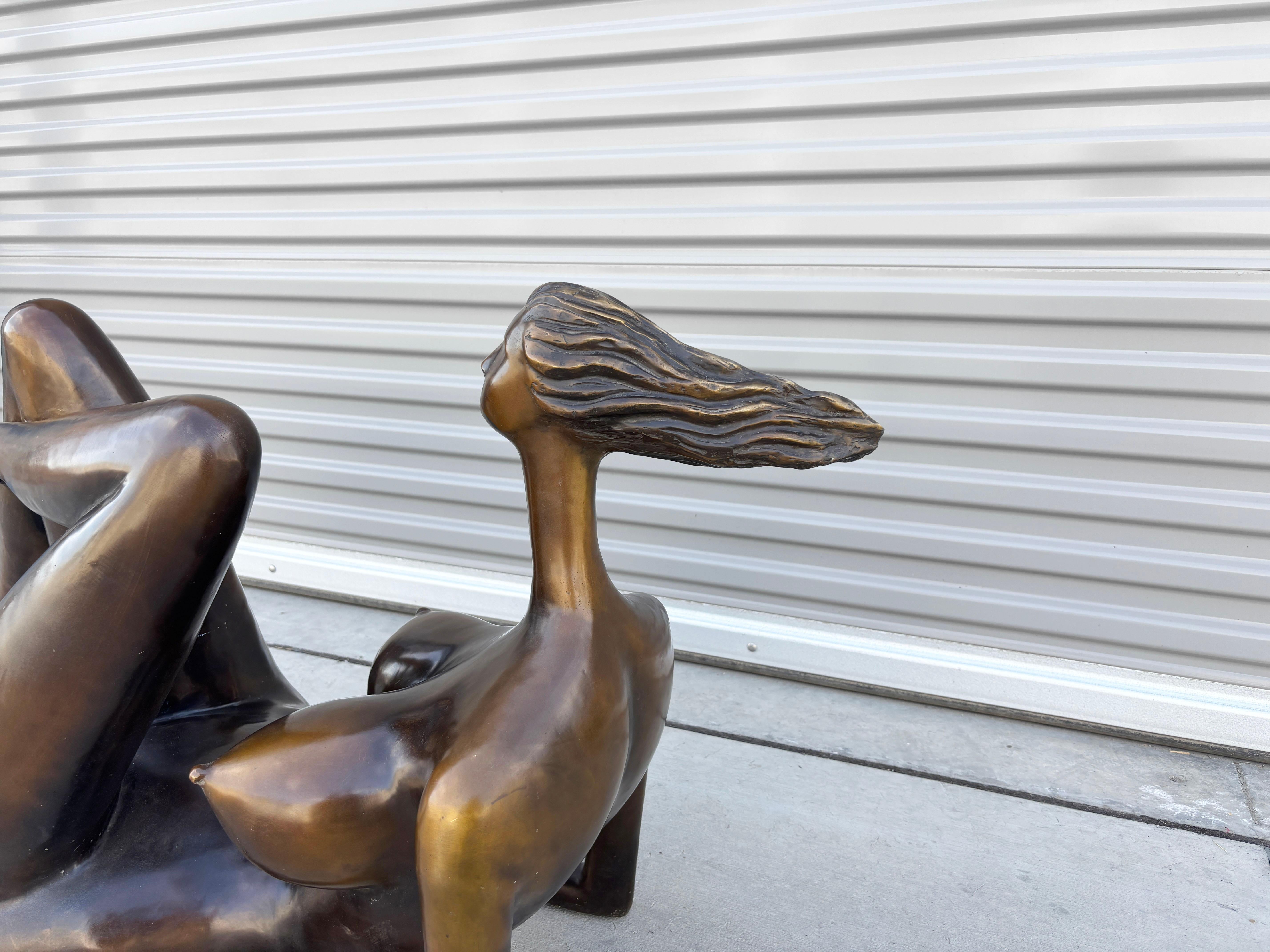 1990s Vintage Laying Down Bronze Lady Statue For Sale 2
