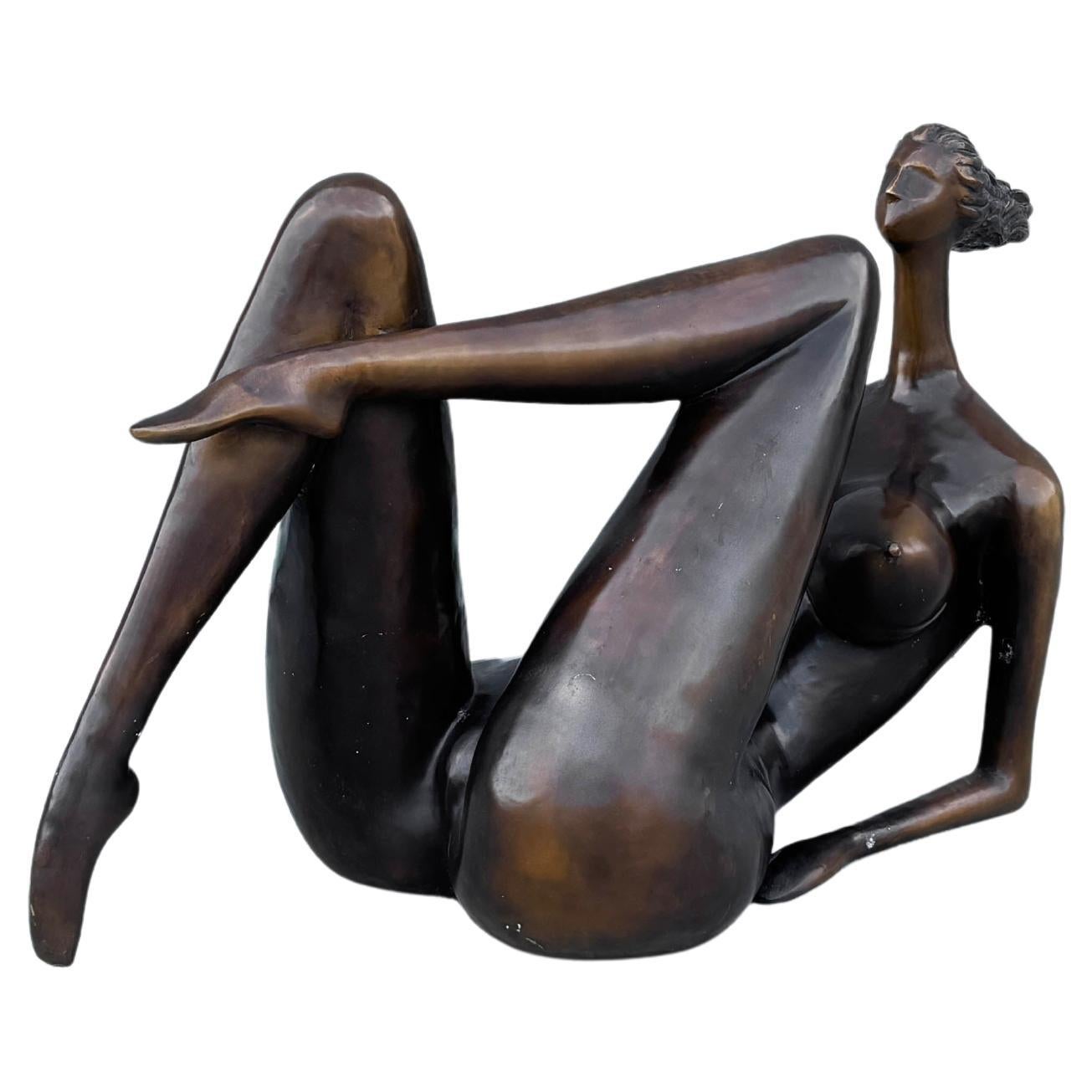 1990s Vintage Laying Down Bronze Lady Statue