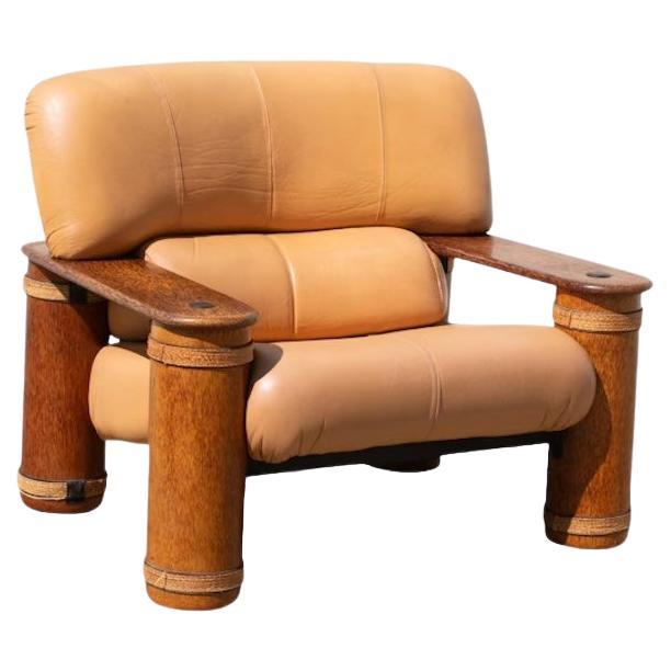 Vintage Leather and Palmwood Loveseat Sofa by Pacific Green