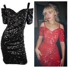 1990s Vintage Lillie Rubin Sabrina Carpenter Manchild Black Sequin 90s Dress