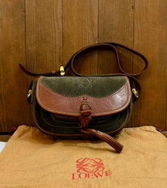 1990s Vintage LOEWE Anagram Suede Leather Crossbody Bag Green Brown Unisex