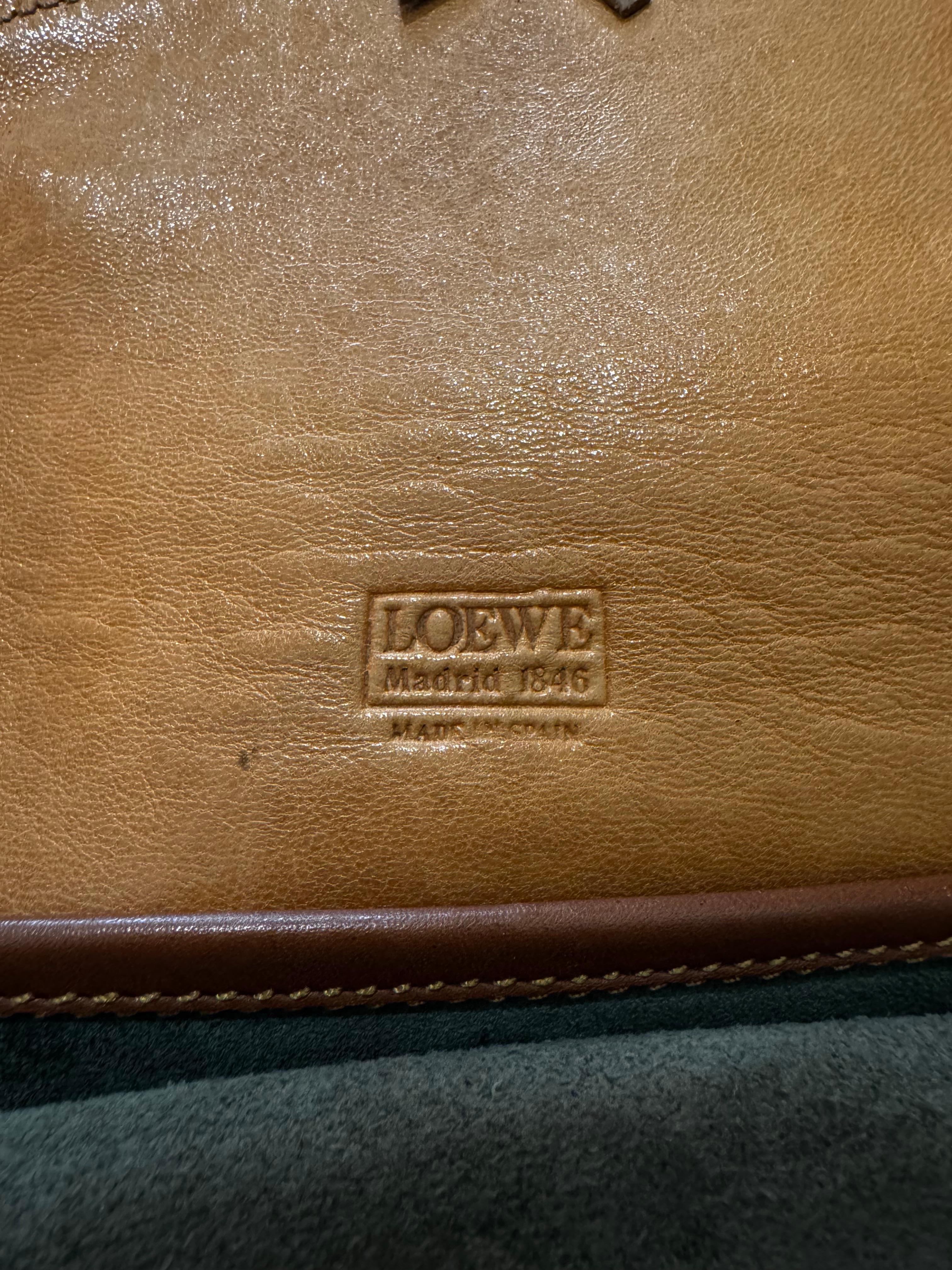 1990s Vintage LOEWE Anagram Suede Leather Crossbody Bag Green Brown Unisex 2