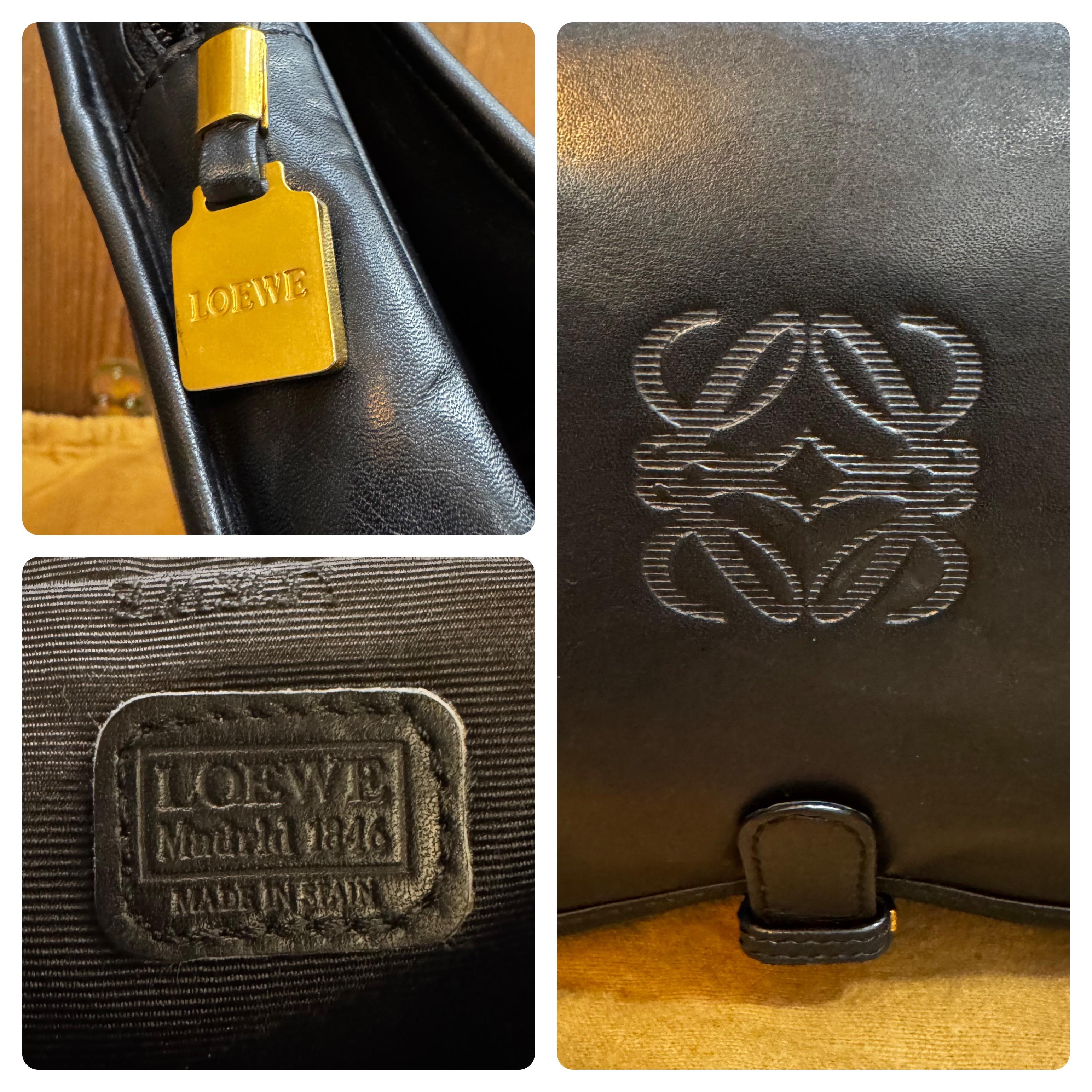 1990 Vintage LOEWE Pochette à deux volets en cuir de veau Noir en vente 1