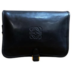 1990s Vintage LOEWE Calfskin Leather Bi-fold Clutch Bag Black