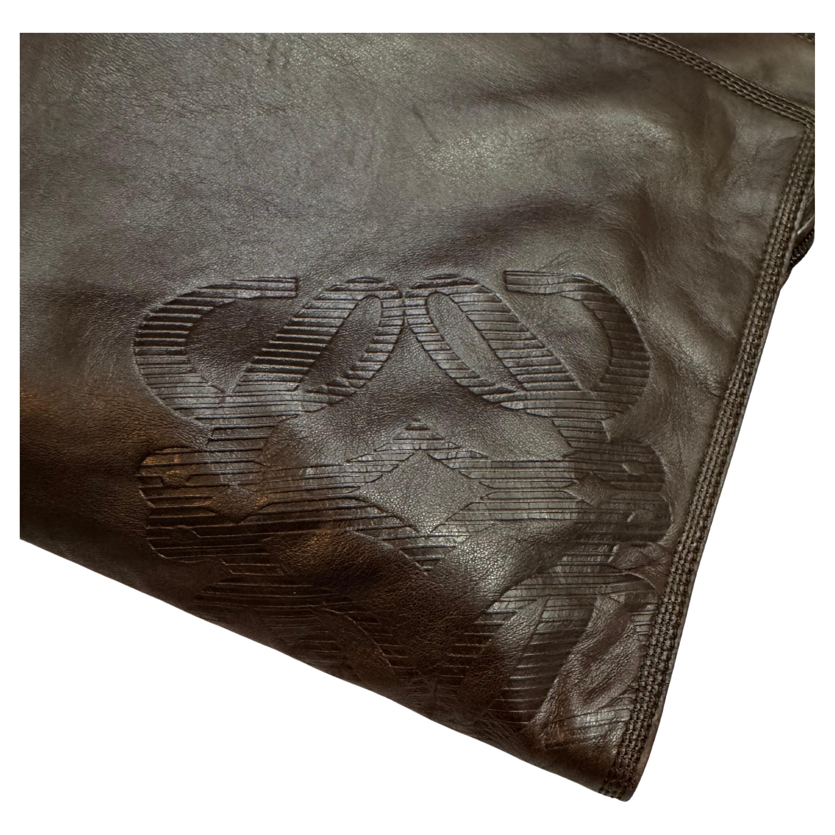 1990s Vintage LOEWE Calfskin Leather XL Clutch Bag Brown For Sale 1
