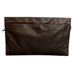 1990s Vintage LOEWE Calfskin Leather XL Clutch Bag Brown