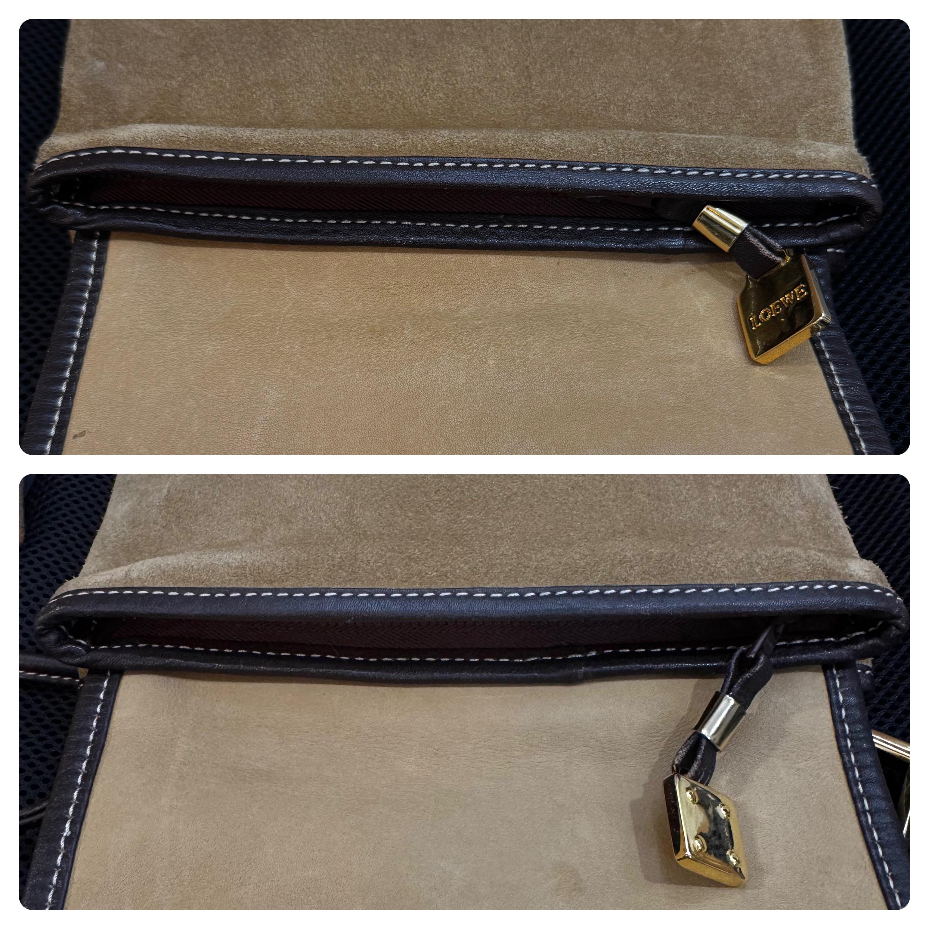 1990s Vintage LOEWE Doppelseitige Wildleder Anagramm Crossbody Bag Braun Klein im Angebot 3