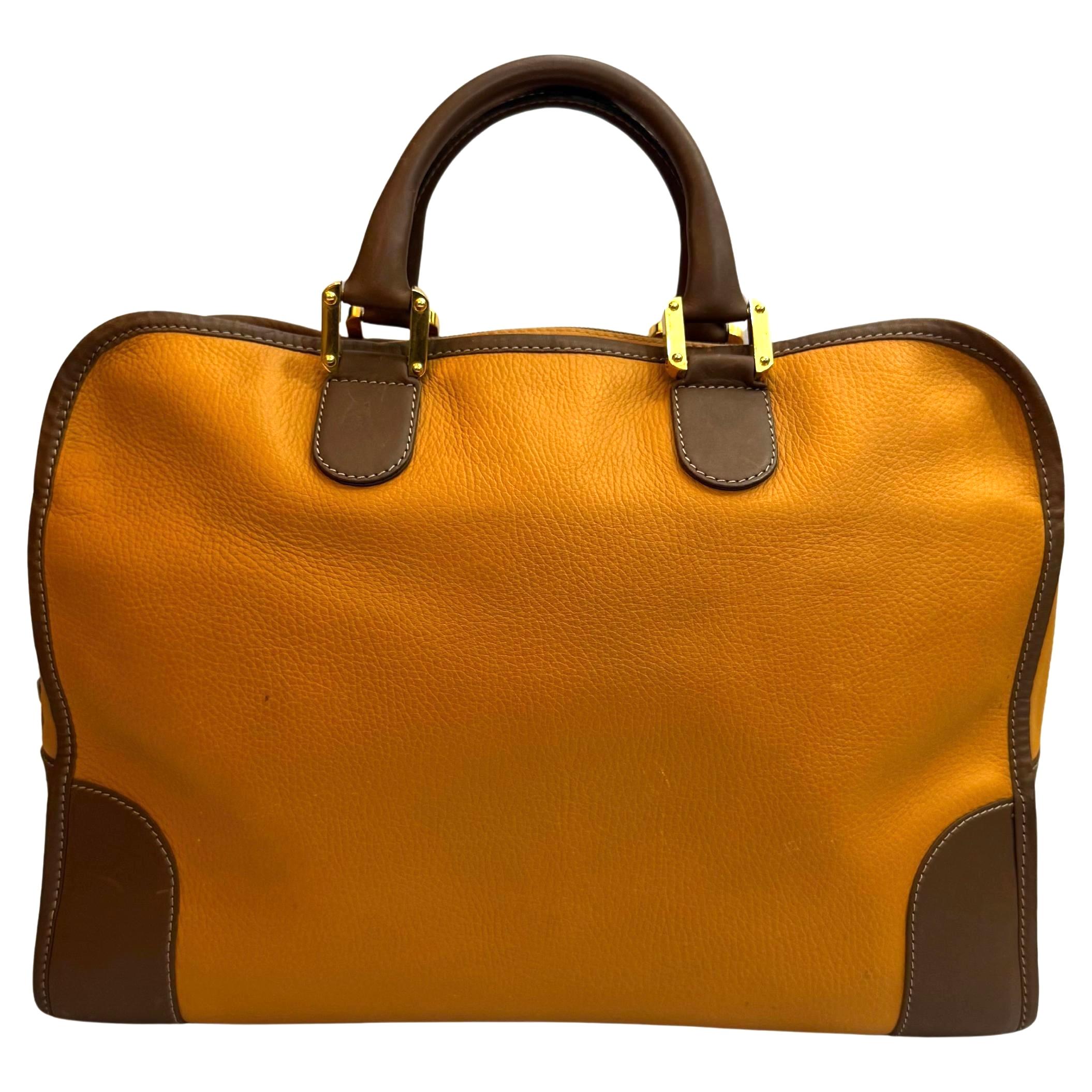 1990er Vintage LOEWE Leder Amazona Boston Tasche 40 Senf im Zustand „Gut“ im Angebot in Bangkok, TH