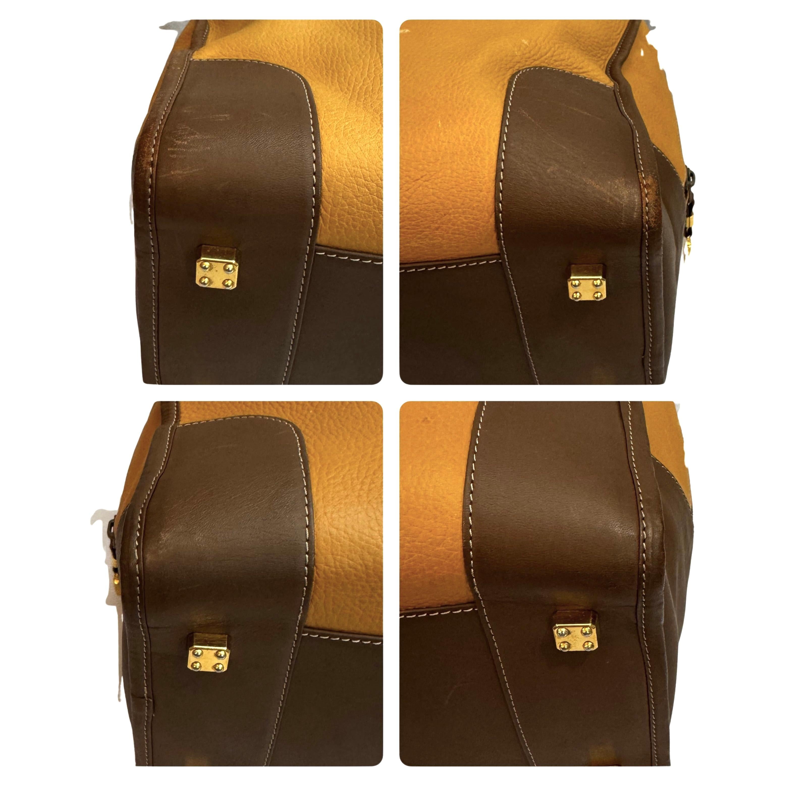 1990er Vintage LOEWE Leder Amazona Boston Tasche 40 Senf im Angebot 1