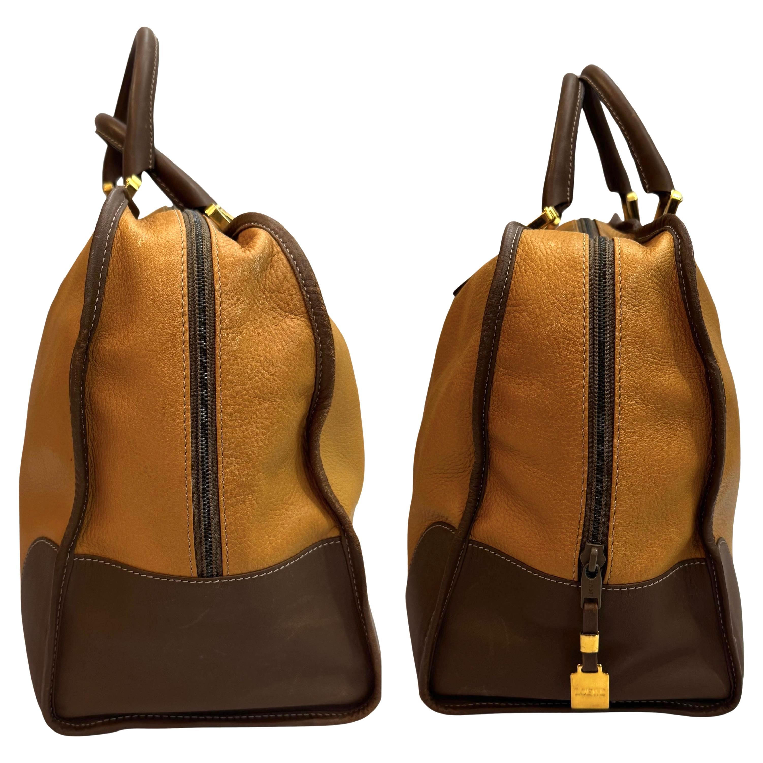 1990er Vintage LOEWE Leder Amazona Boston Tasche 40 Senf im Angebot 2