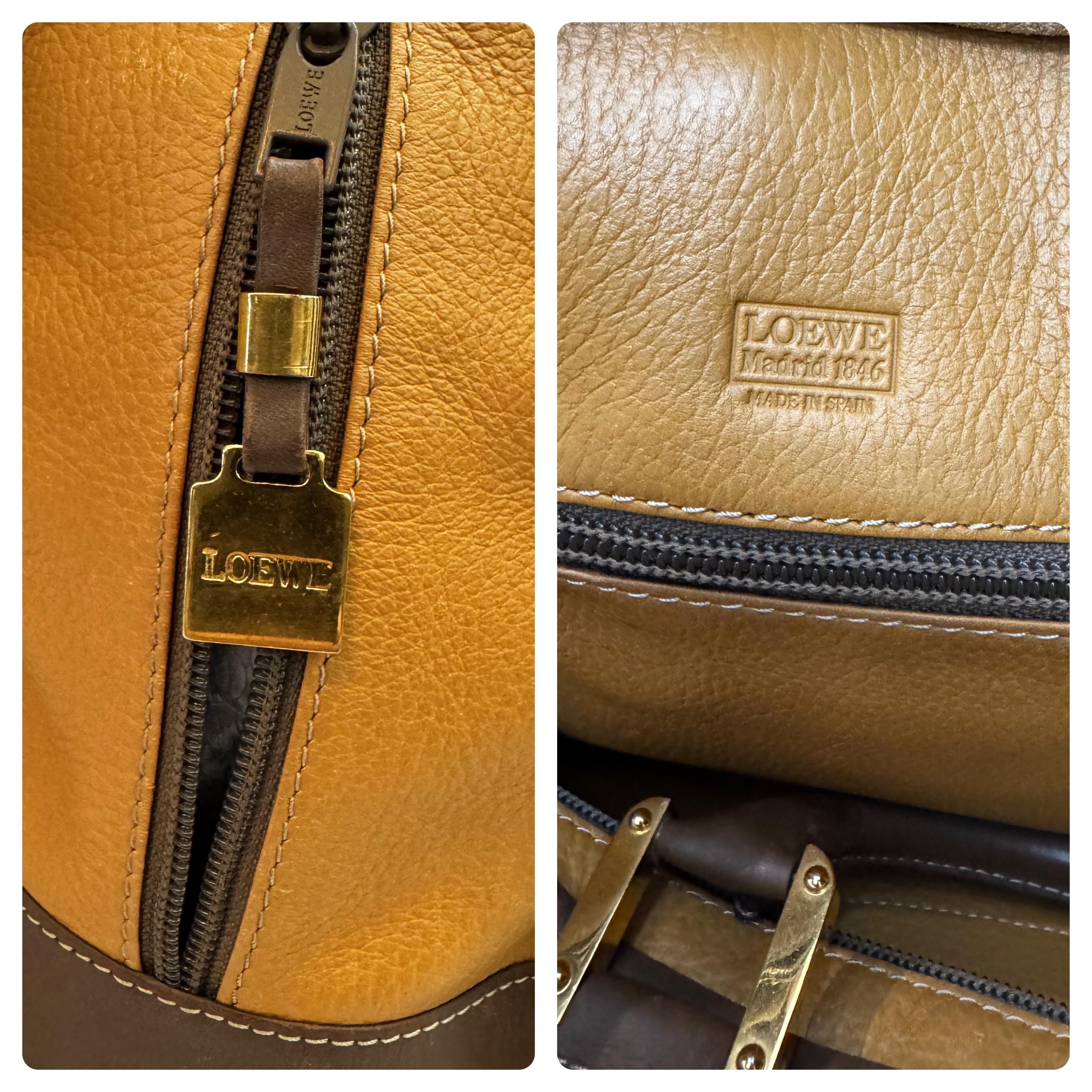 1990er Vintage LOEWE Leder Amazona Boston Tasche 40 Senf im Angebot 3