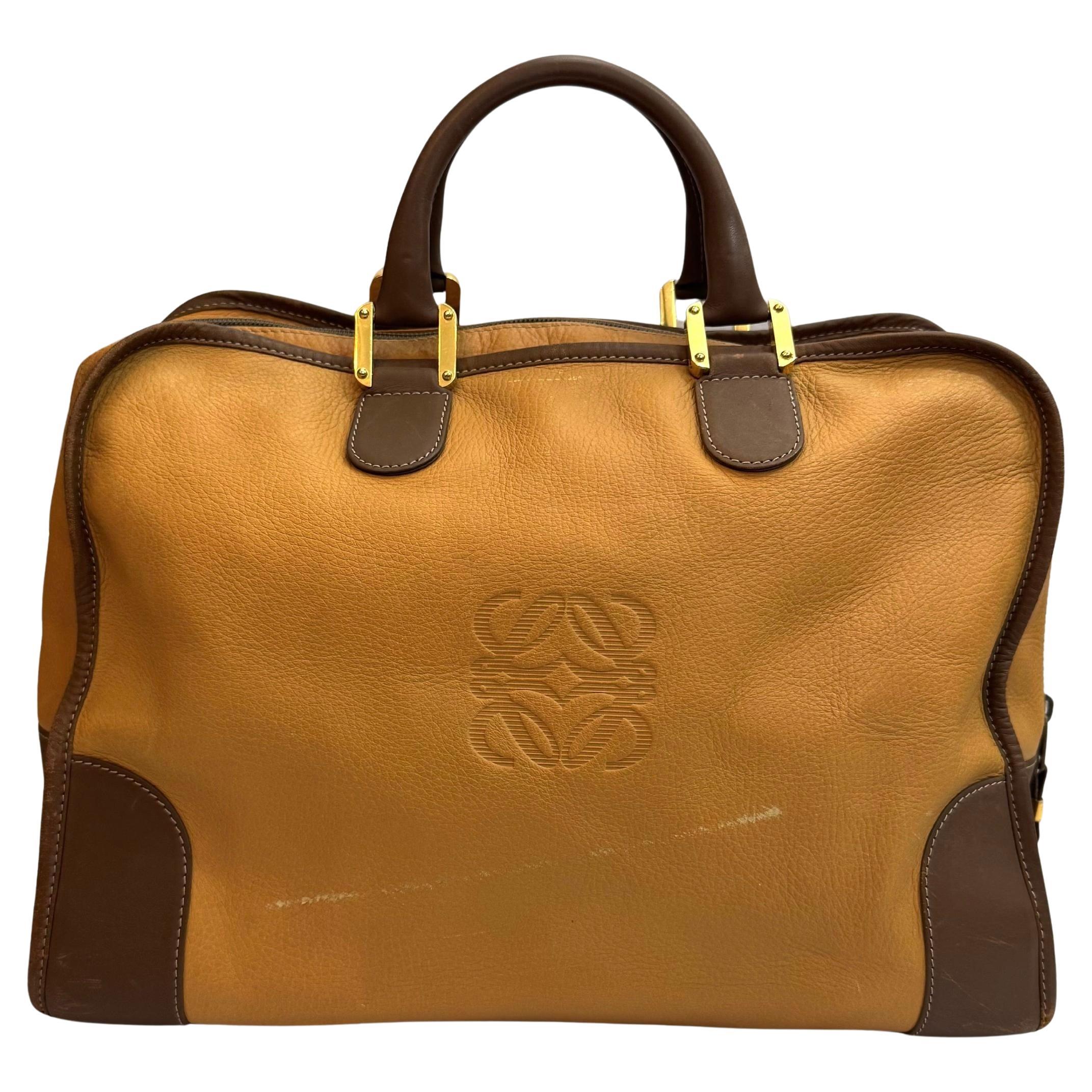 1990er Vintage LOEWE Leder Amazona Boston Tasche 40 Senf