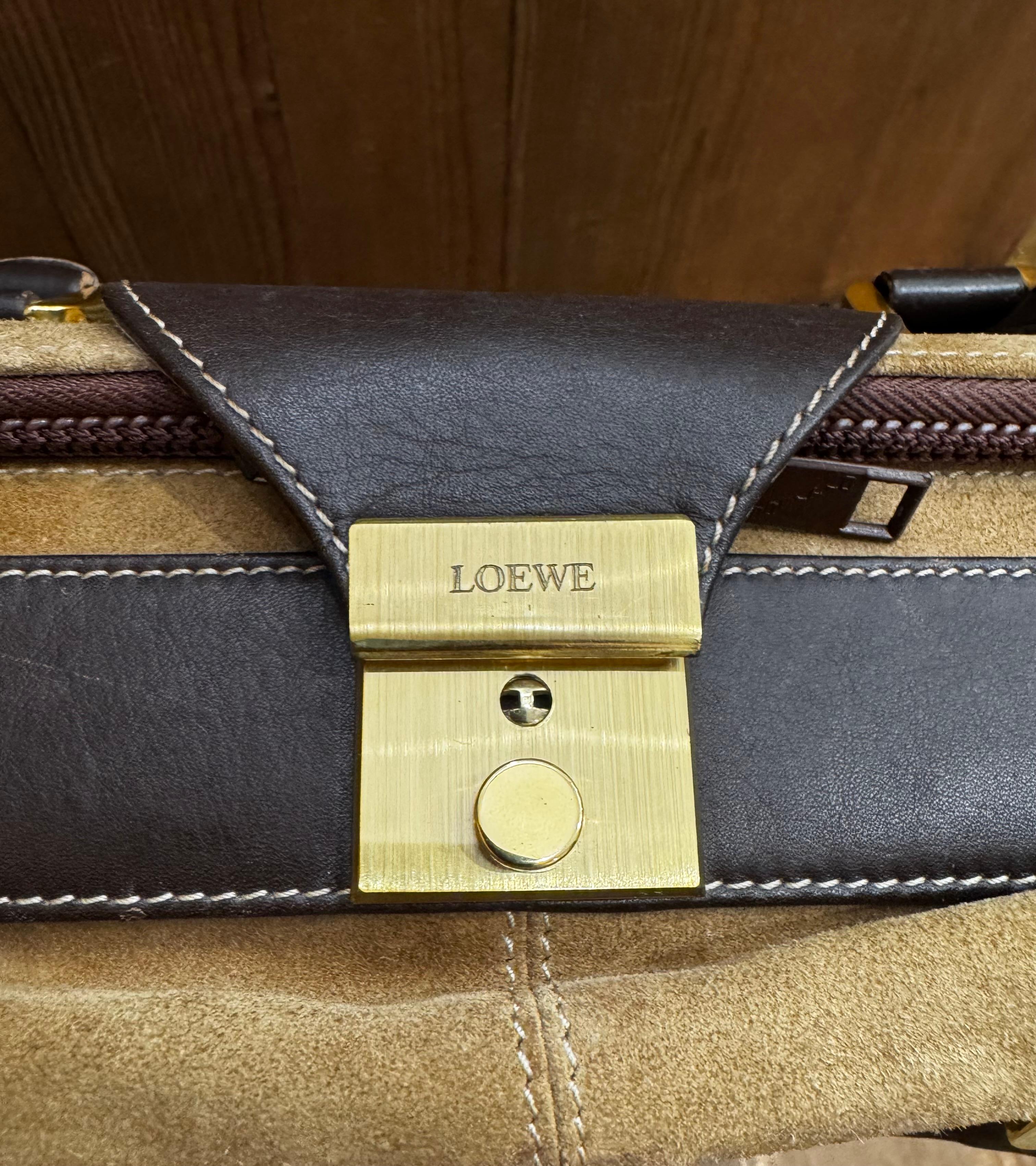 1990s Vintage LOEWE Softsided Suede Suitcase 50 Unisex Brown 10