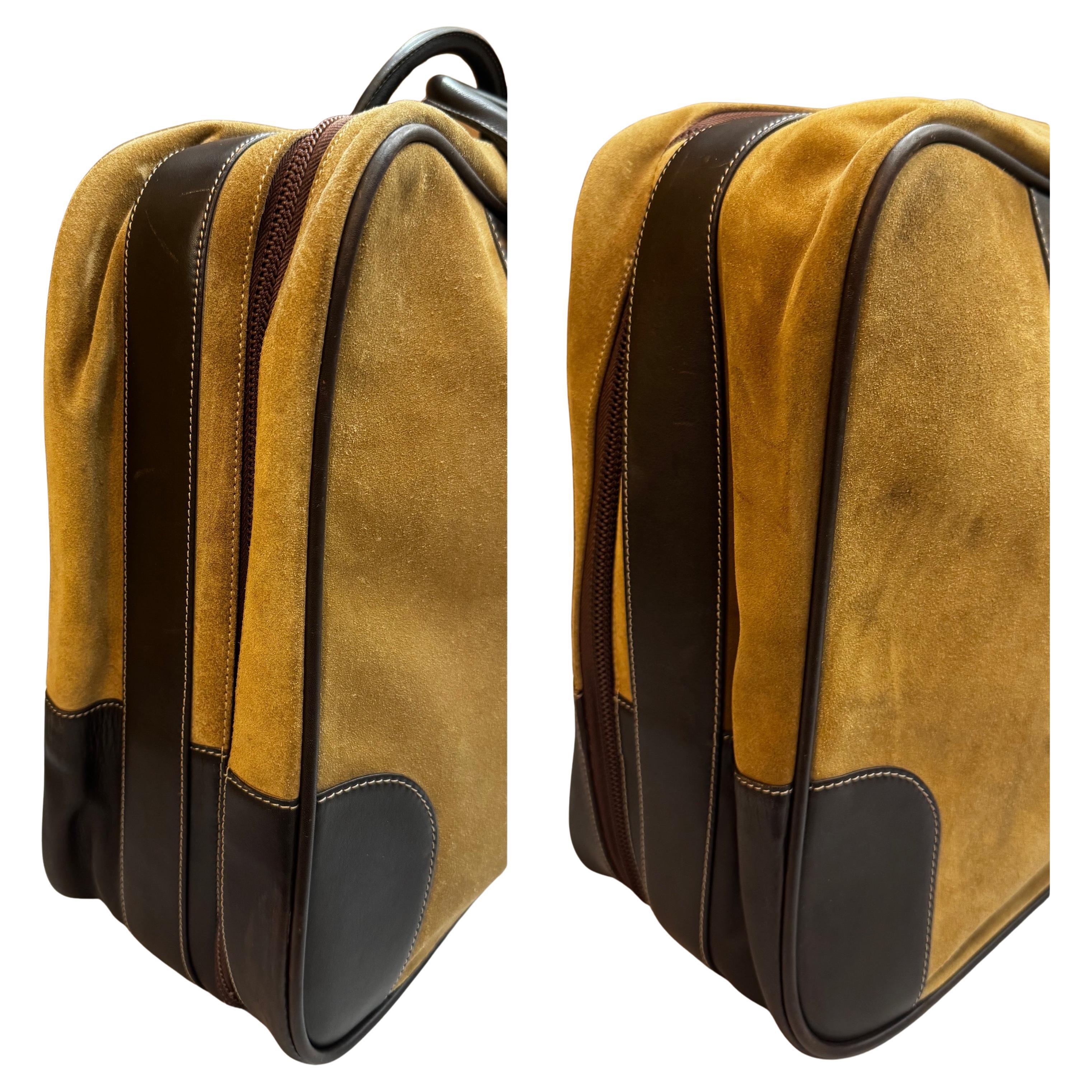 1990s Vintage LOEWE Softsided Suede Suitcase 50 Unisex Brown 1