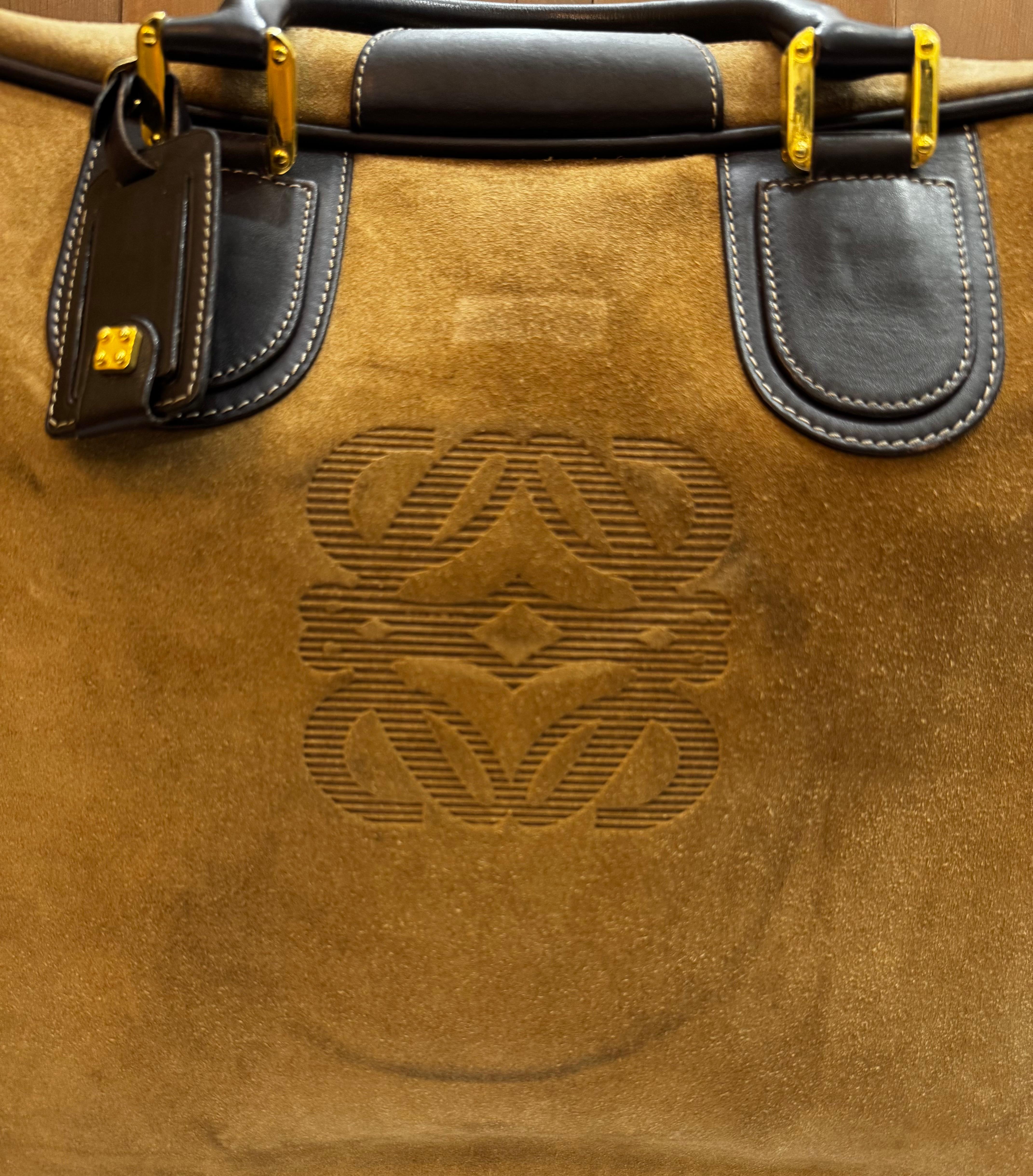 1990s Vintage LOEWE Softsided Suede Suitcase 50 Unisex Brown 6