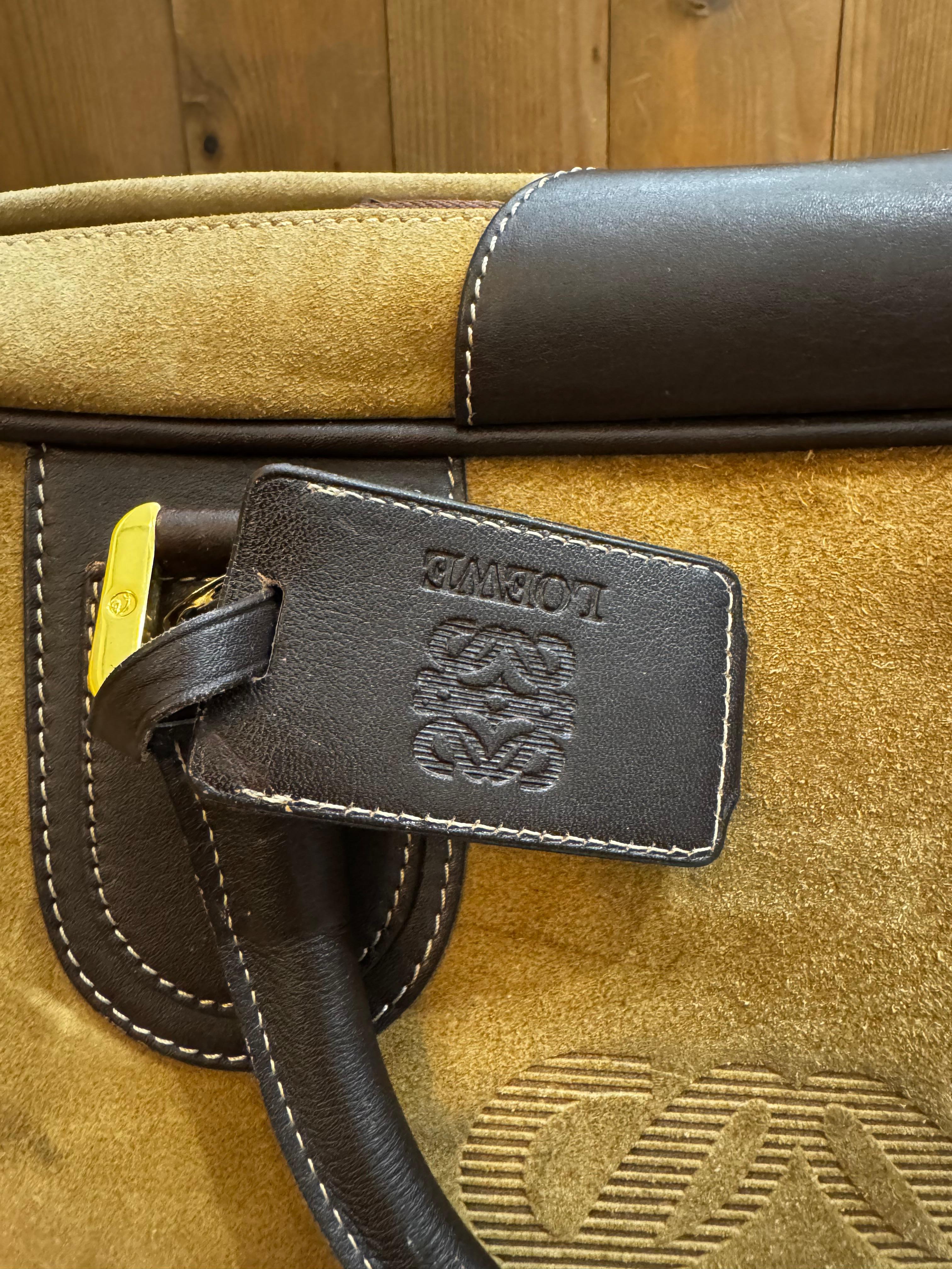 1990s Vintage LOEWE Softsided Suede Suitcase 50 Unisex Brown 7