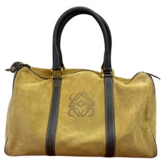 1990s Vintage LOEWE Suede Anagram Boston Bag 35 Brown
