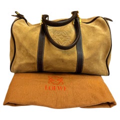 1990s Vintage LOEWE Suede Anagram Boston Bag 35 Brown